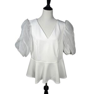 Ashley Stewart Plus Size 18/20 White Puff Sleeve Peplum Blouse NWT AS IS